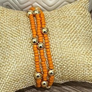 Orange beaded gold filled handmade bracelet